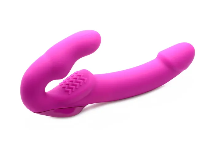 Evoke Rechargeable Vibrating Silicone Strapless Strap on Pink XR Brands Strap U Female Sex Toys