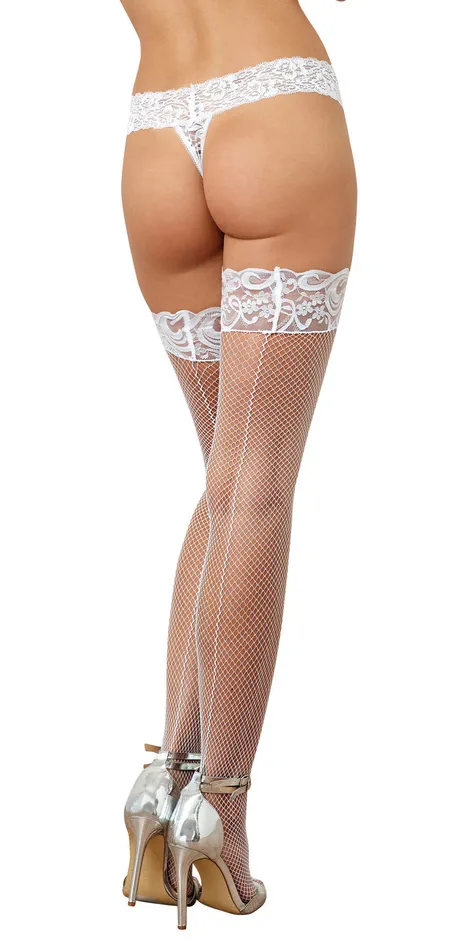 Fishnet Thigh High One Size White Dreamgirl Teddies And Bodies