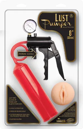 Male Sex Toys lust pumper LUST PUMPER 8 INCH PISTOL GRIP PENIS PUMP WITH PUSSY STROKER INSERT RED