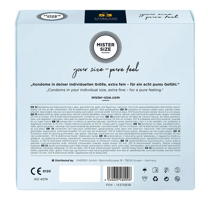 Male Sex Toys | Mister Size 53mm Your Size Pure Feel Condoms 36 Pack - Mister Size