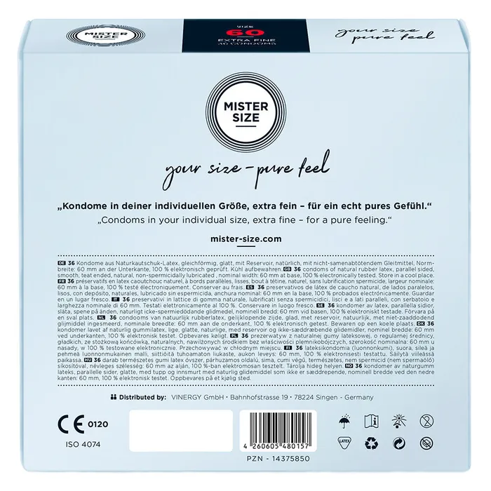 Mister Size 60mm Your Size Pure Feel Condoms 36 Pack | Mister Size Male Sex Toys