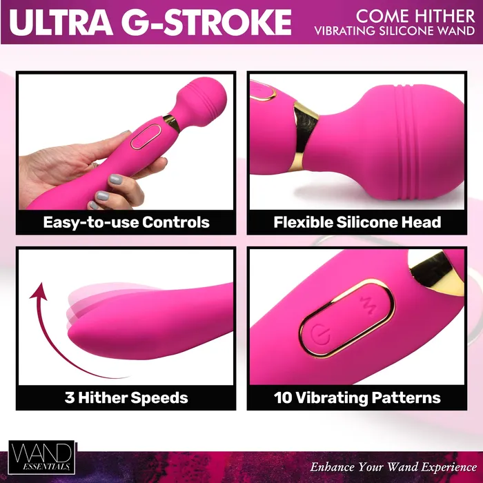 Wand Essentials Female Sex Toys | Ultra G-Stroke Come Hither Vibrating Silicone Wand
