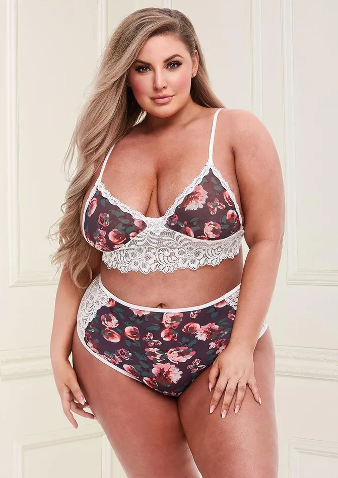 Grey Floral and Lace Bra | Baci Lingerie Vibrators
